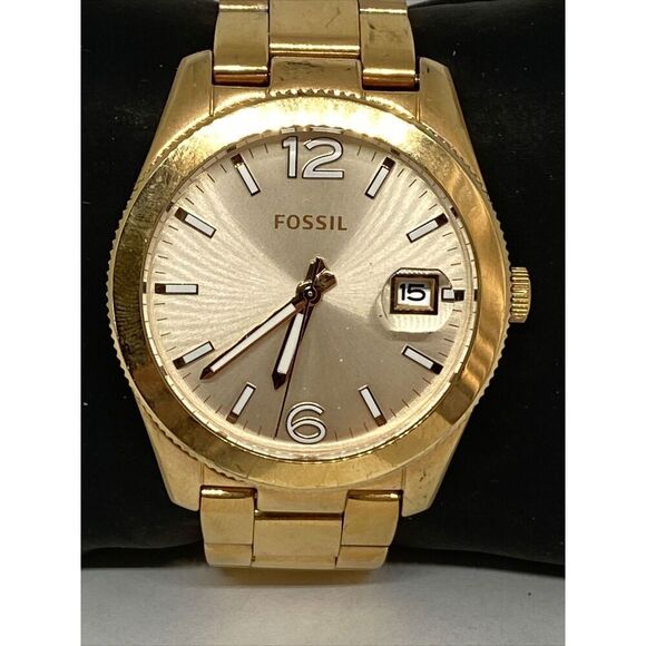 Fossil ES3587 Women Gold Stainless Steel Rose Gold Analog Dial Wrist Watch GE410 - Picture 2 of 12